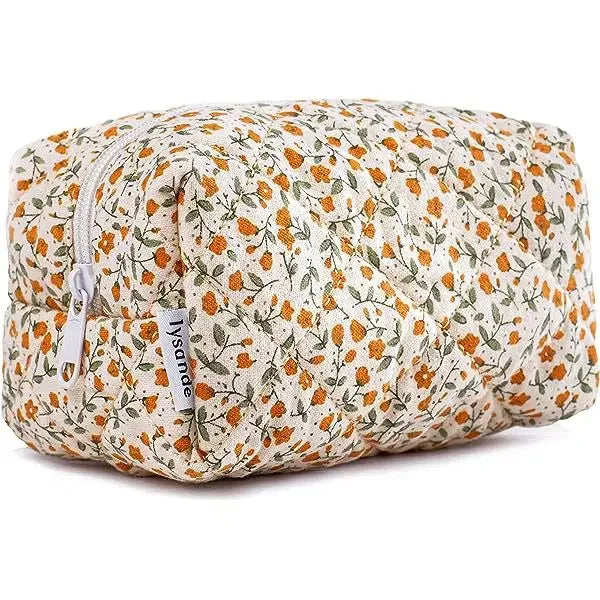 Coquette Floral Puffy Quilted Makeup Bag