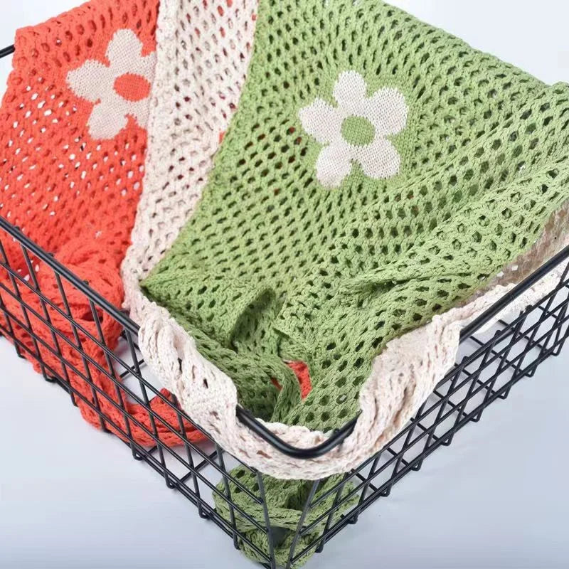 Sweet Flower Knitted Tote Bag