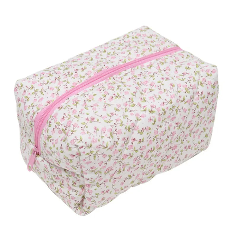Coquette Floral Puffy Quilted Makeup Bag