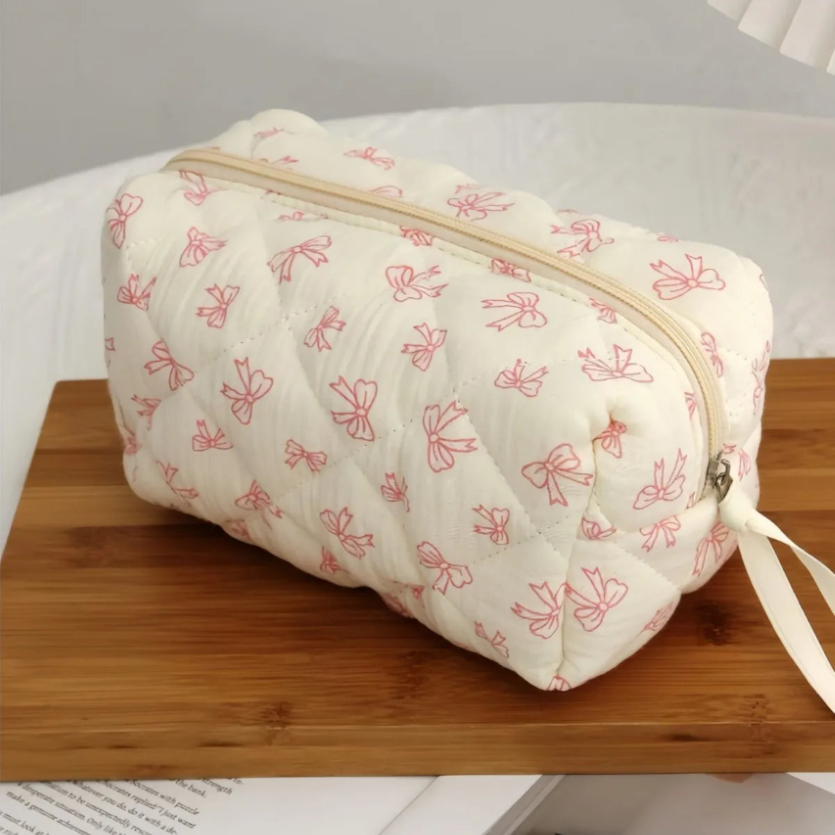 Coquette Floral Bow Cotton Makeup Bag