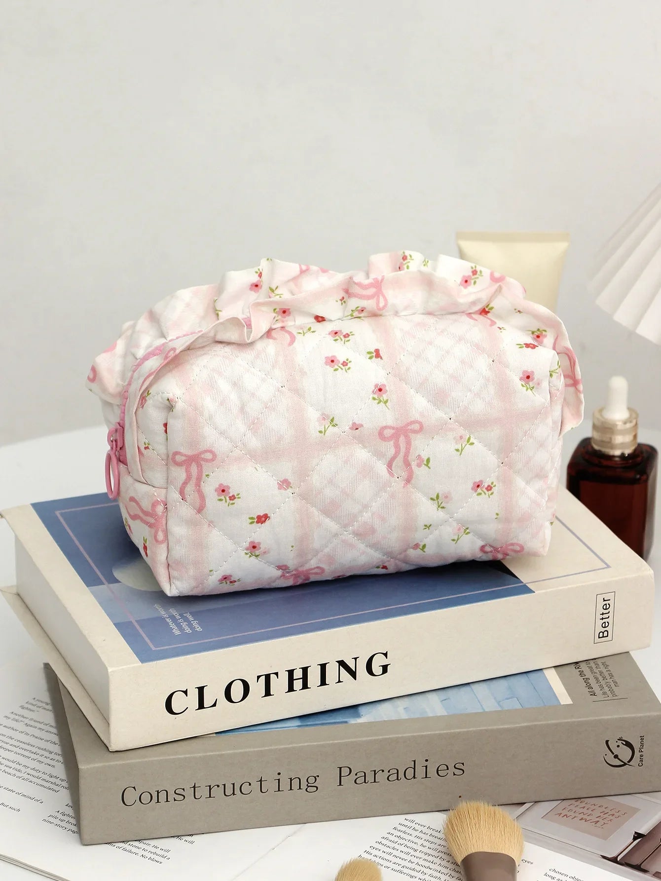 Coquette Floral Quilted Makeup Pouch Set