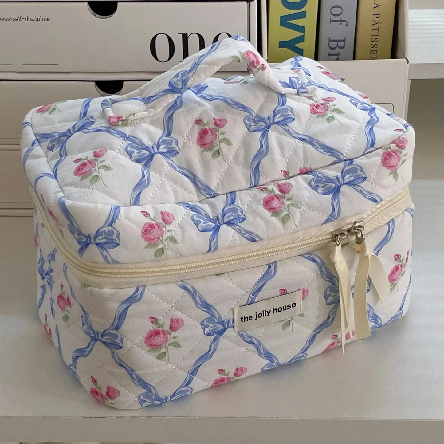 Coquette Large Capacity Floral Quilted Makeup Bag