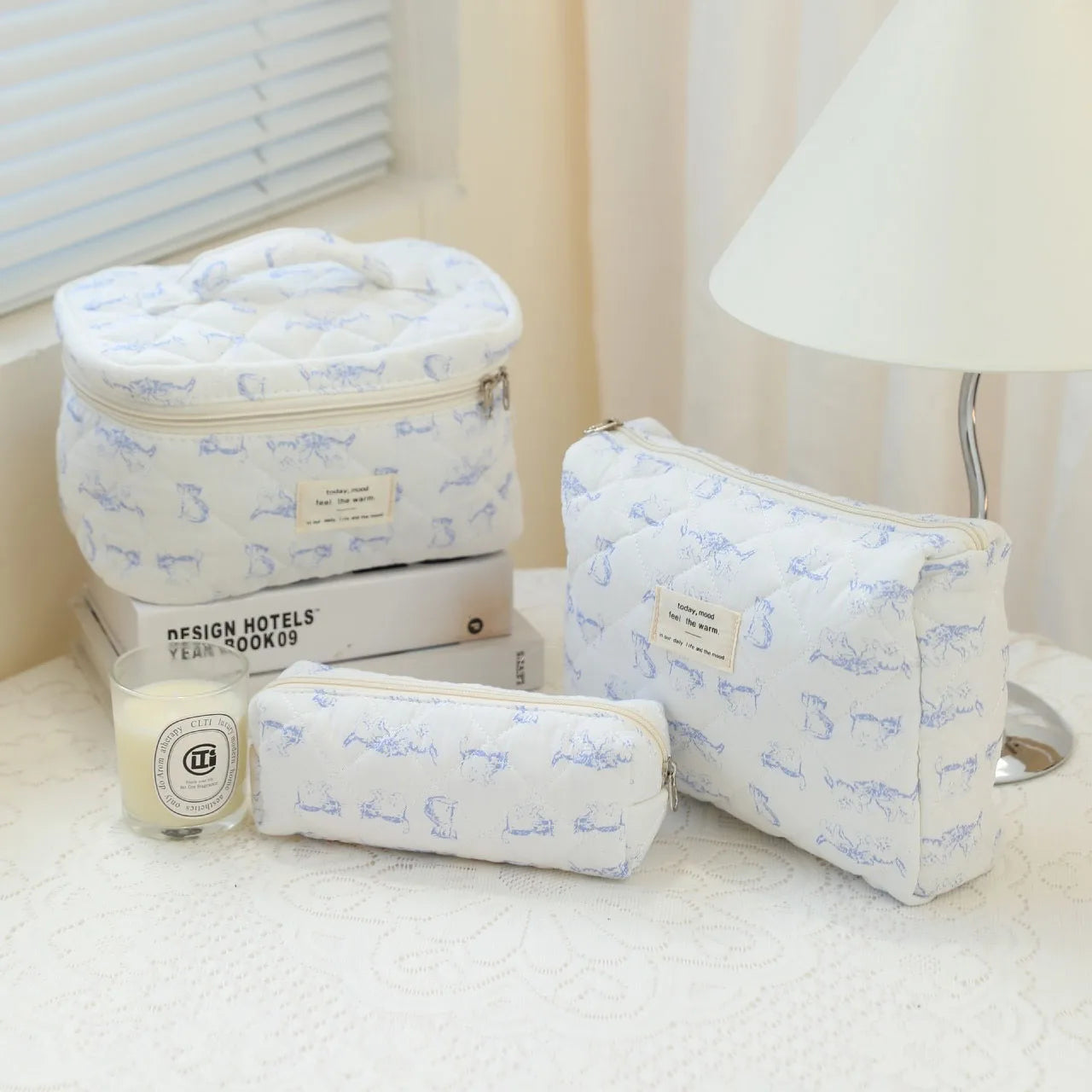 Cute Quilted Cotton Makeup Bag - Portable Zipper Cosmetic Organizer for Women and Girls