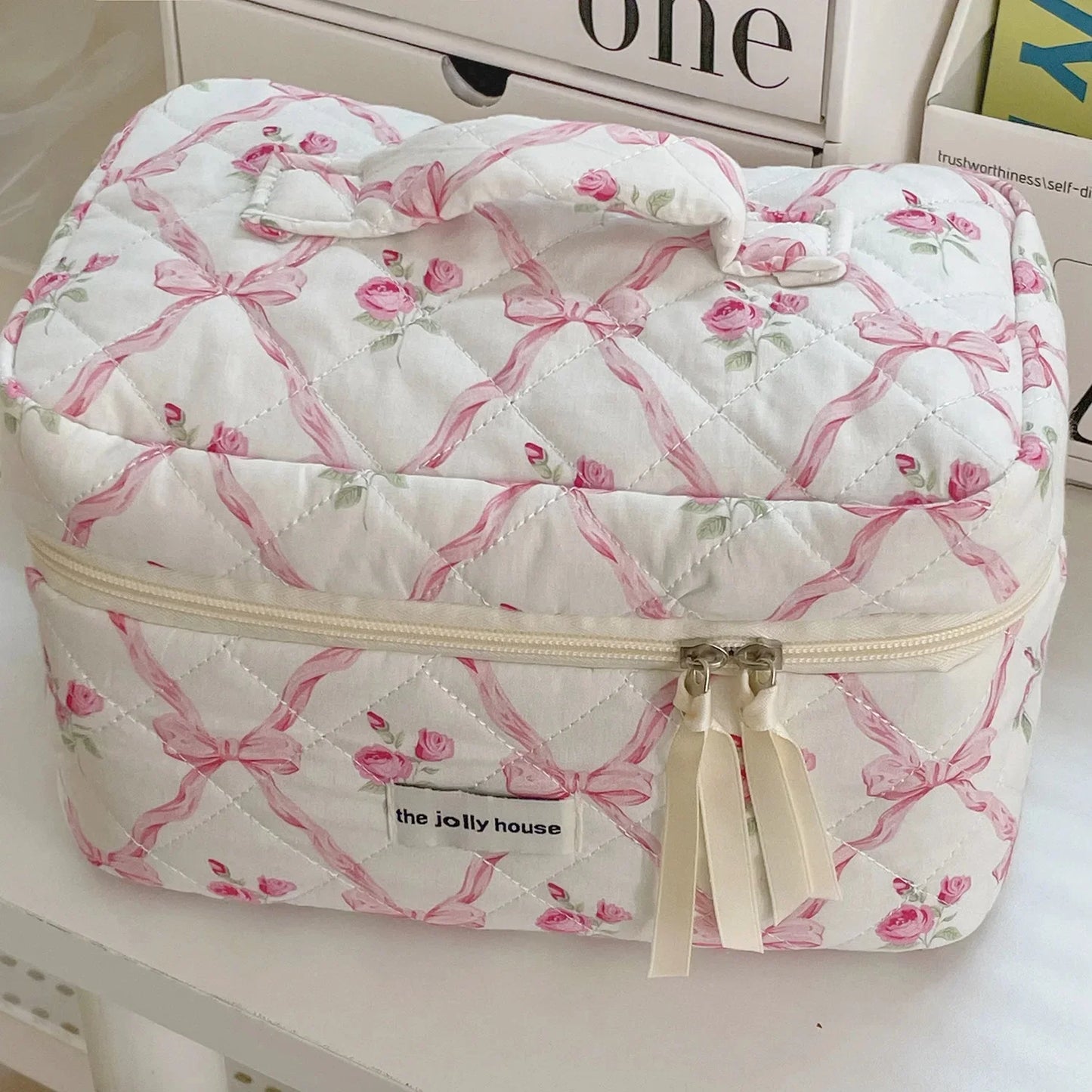Coquette Large Capacity Floral Quilted Makeup Bag
