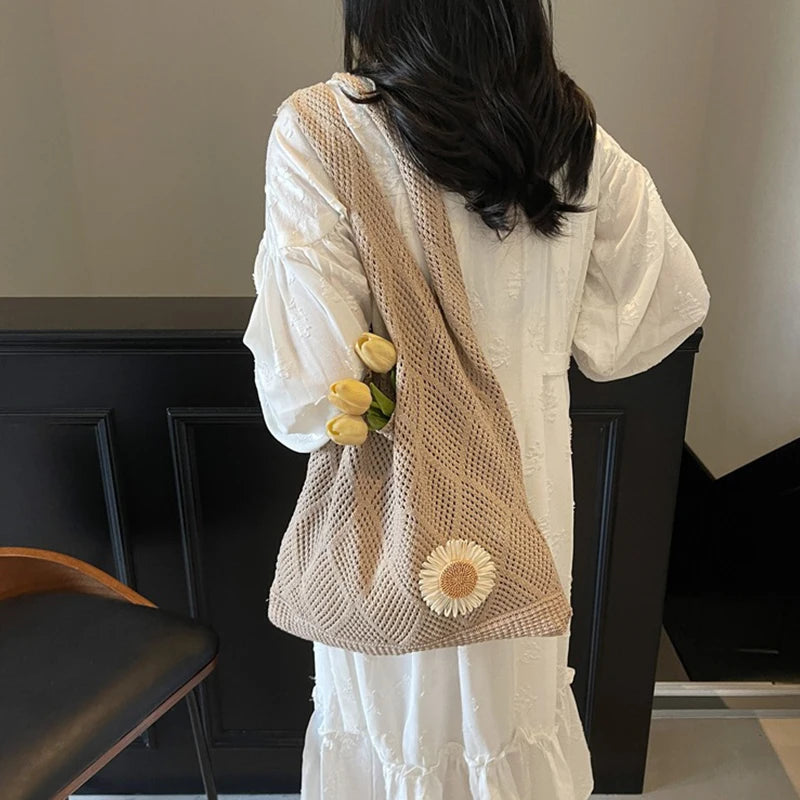 Coquette Crochet Flower Tote Bag