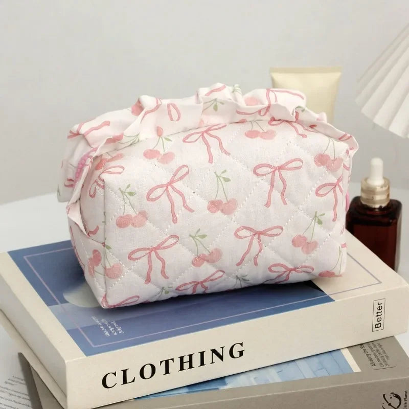 Coquette Floral Quilted Makeup Pouch Set