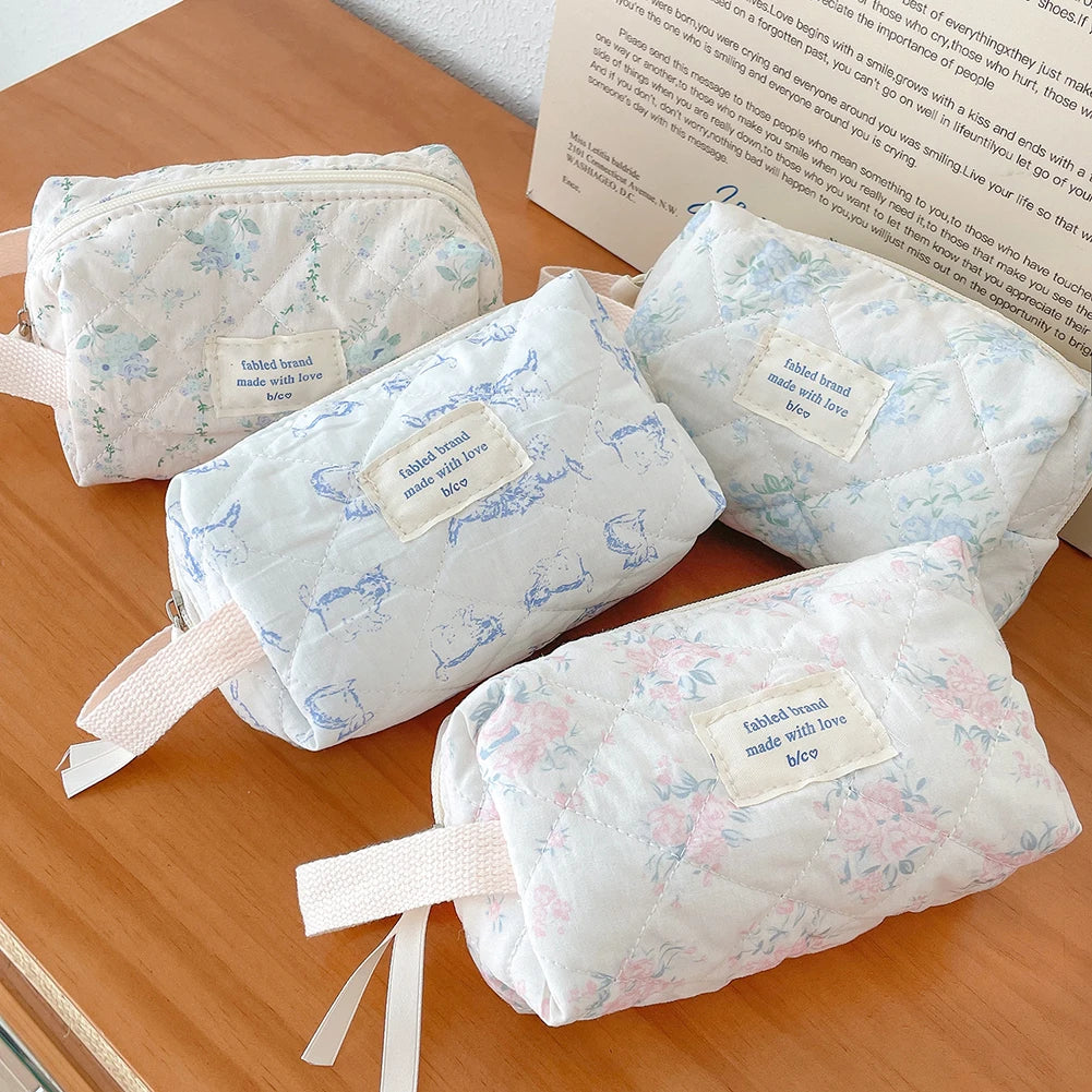 Coquette Bloom Girl Floral Quilted Makeup Bag