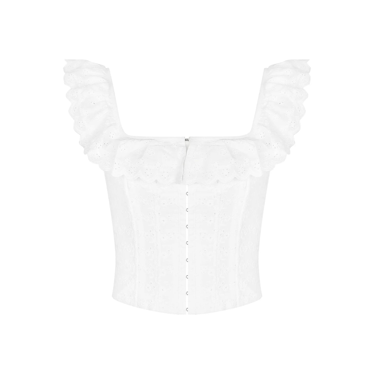 Belle Fleur White Ruffle Corset Crop Top