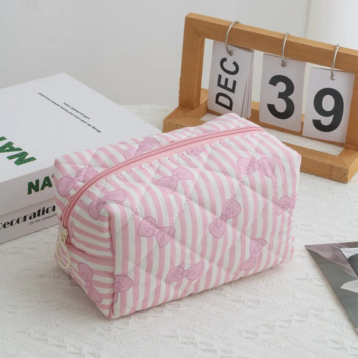 Coquette Floral Bow Cotton Makeup Bag
