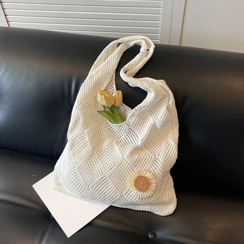 Coquette Crochet Flower Tote Bag