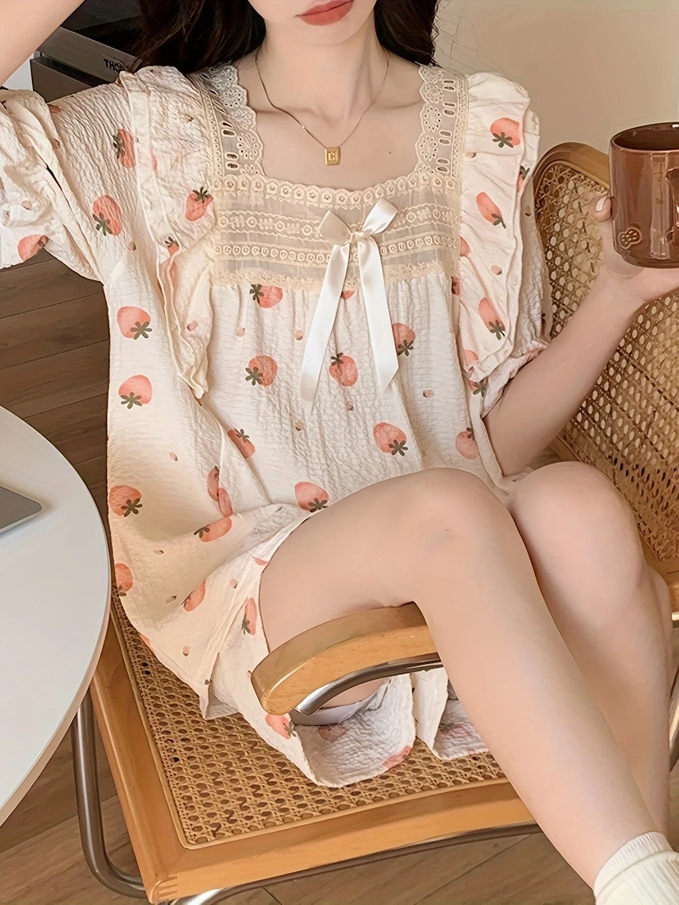Coquette Charming Strawberry Print Loungewear Set