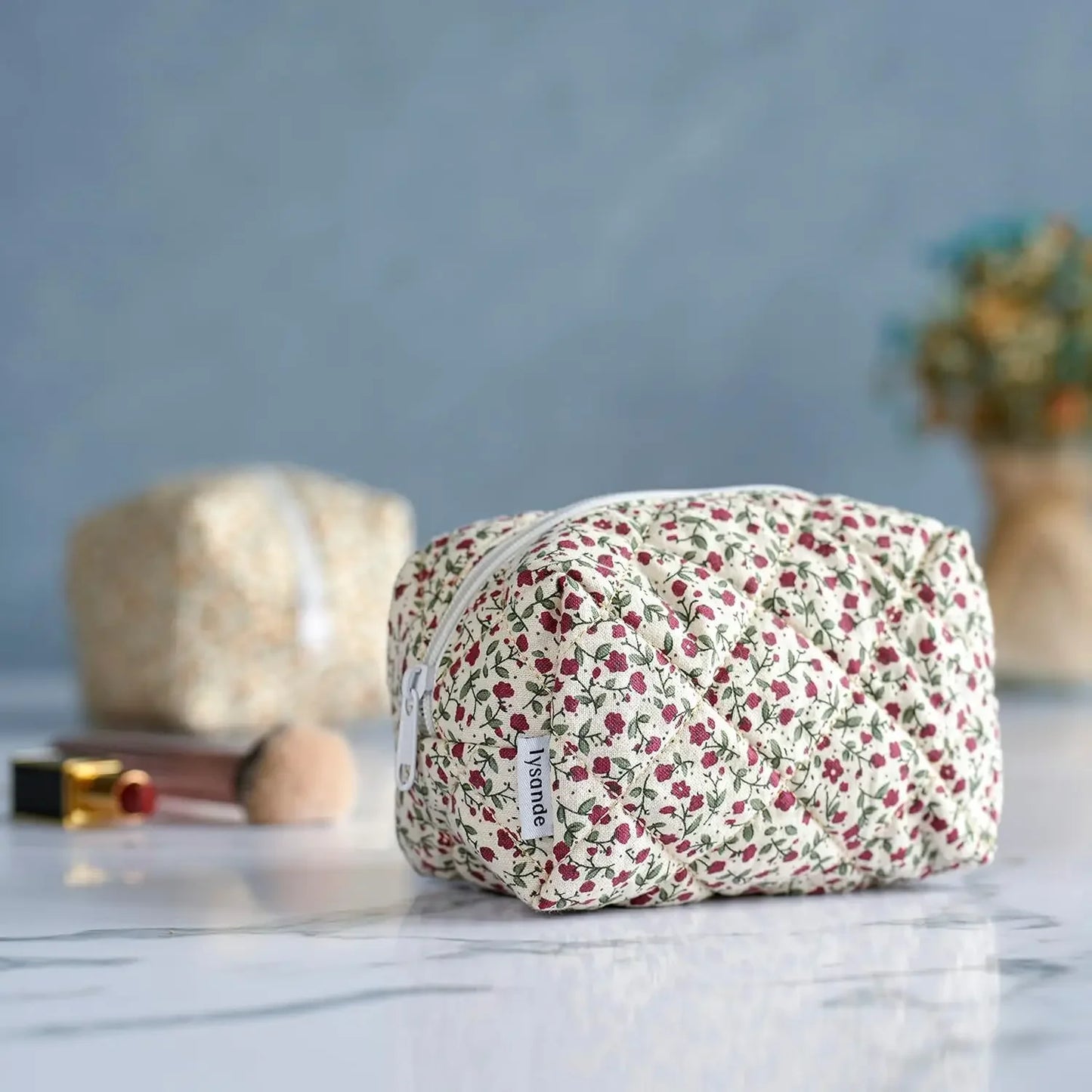 Coquette Floral Puffy Quilted Makeup Bag
