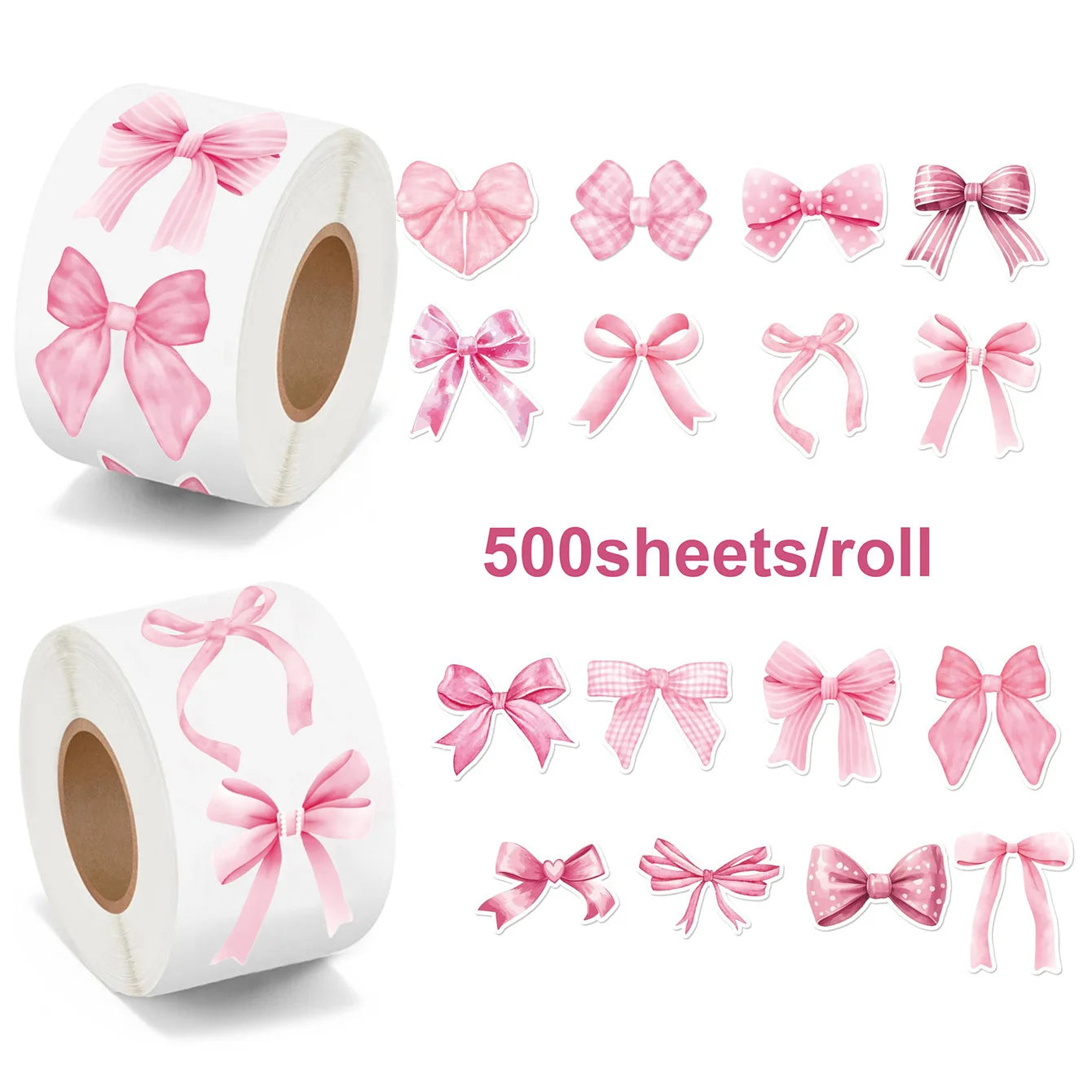 Coquette Pink Bow Seal Stickers Roll(500pcs)