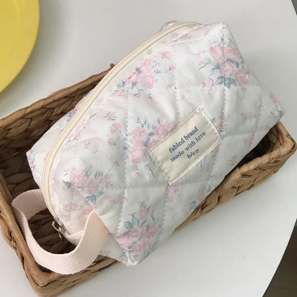 Coquette Bloom Girl Floral Quilted Makeup Bag