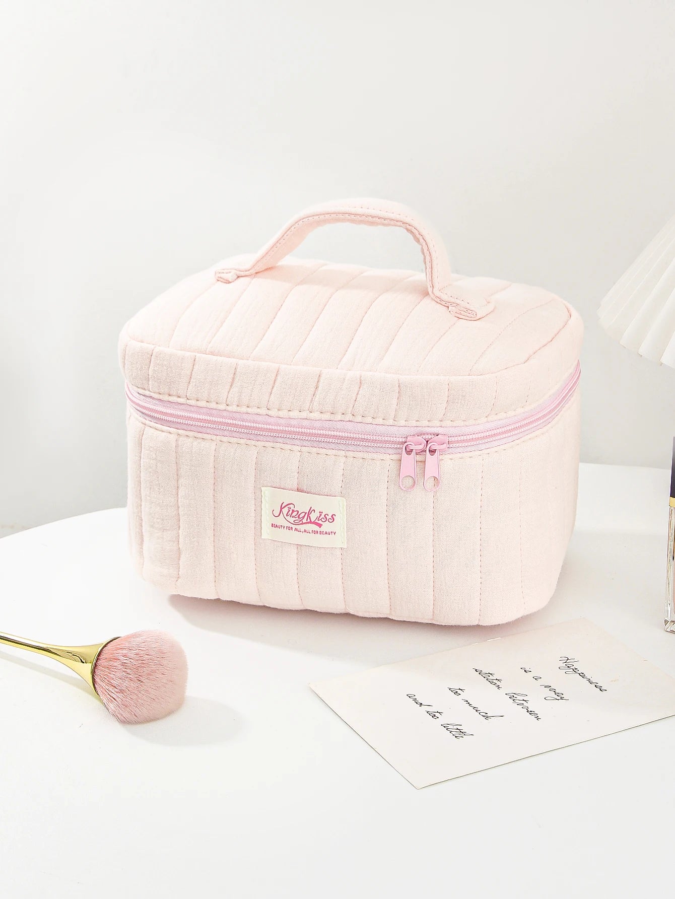 1pc/Set Pink Quilted Makeup Bag