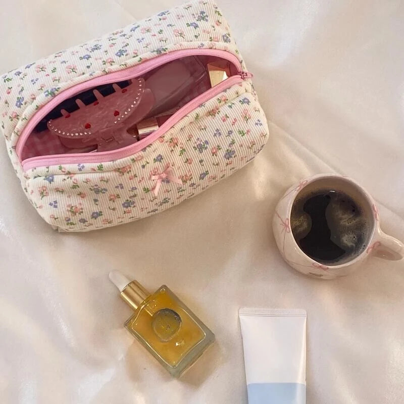 Elegant White Makeup Case with Floral Design