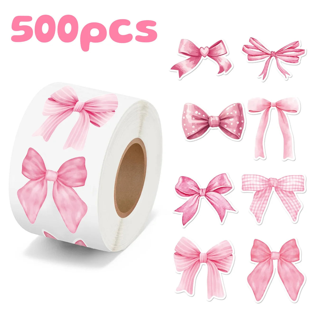Coquette Pink Bow Seal Stickers Roll(500pcs)