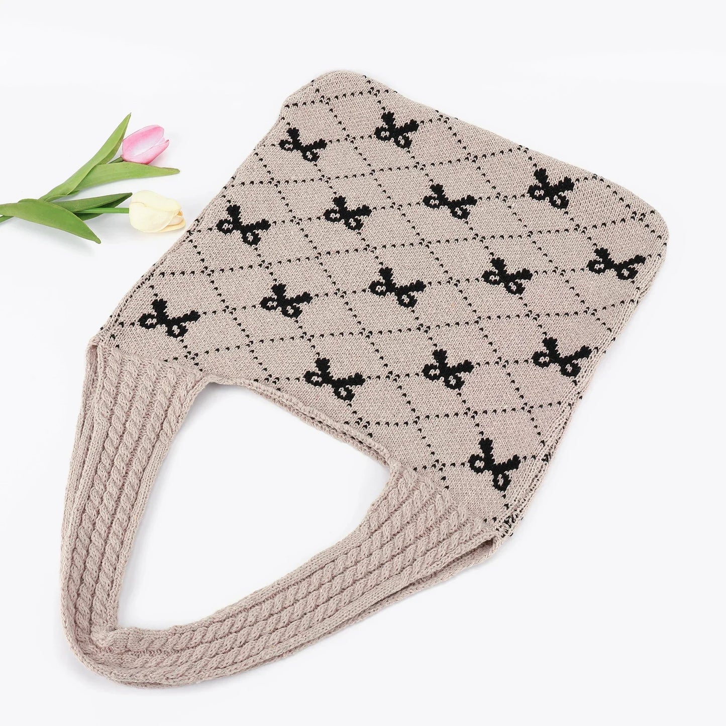 Charming Bow Knit Crochet Tote Bag