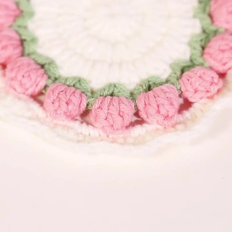 Coquette Pink Flower Knitted Coasters