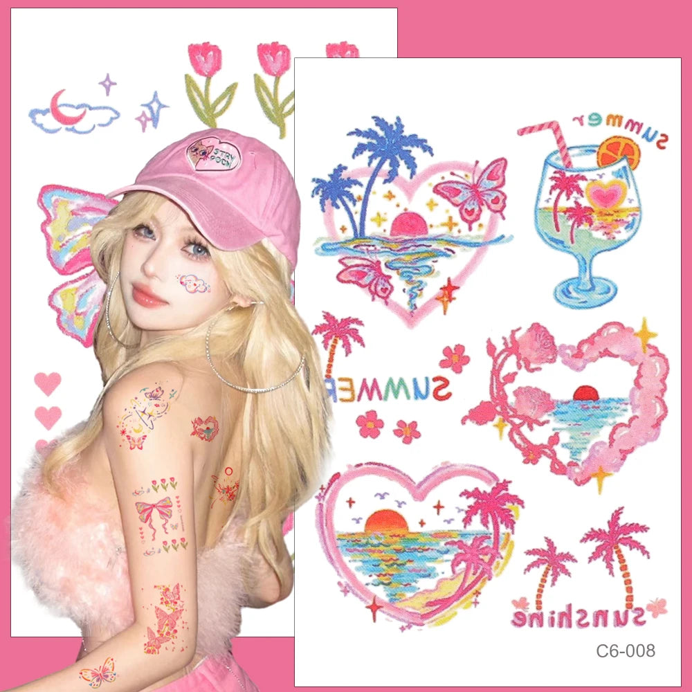 Cute Whimsical Heart and Bow Temporary Tattoo Set