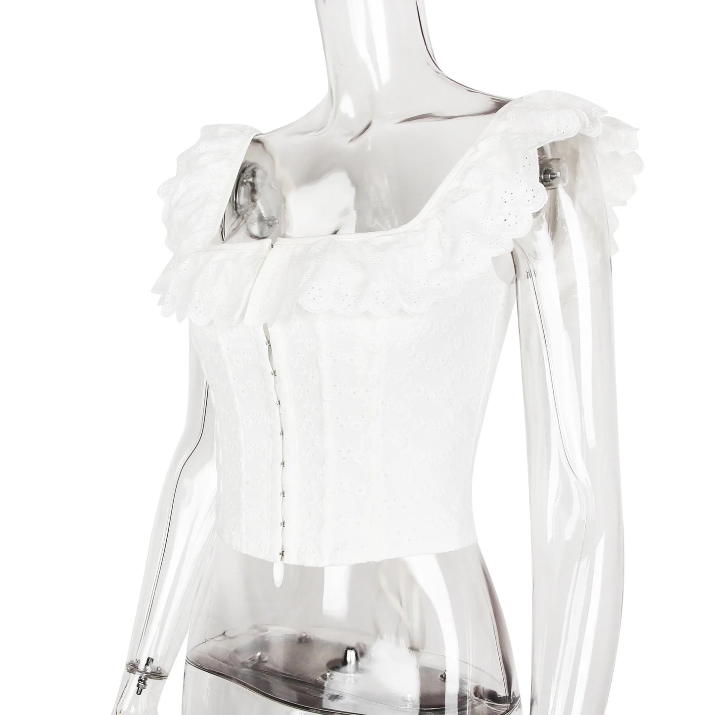 Belle Fleur White Ruffle Corset Crop Top