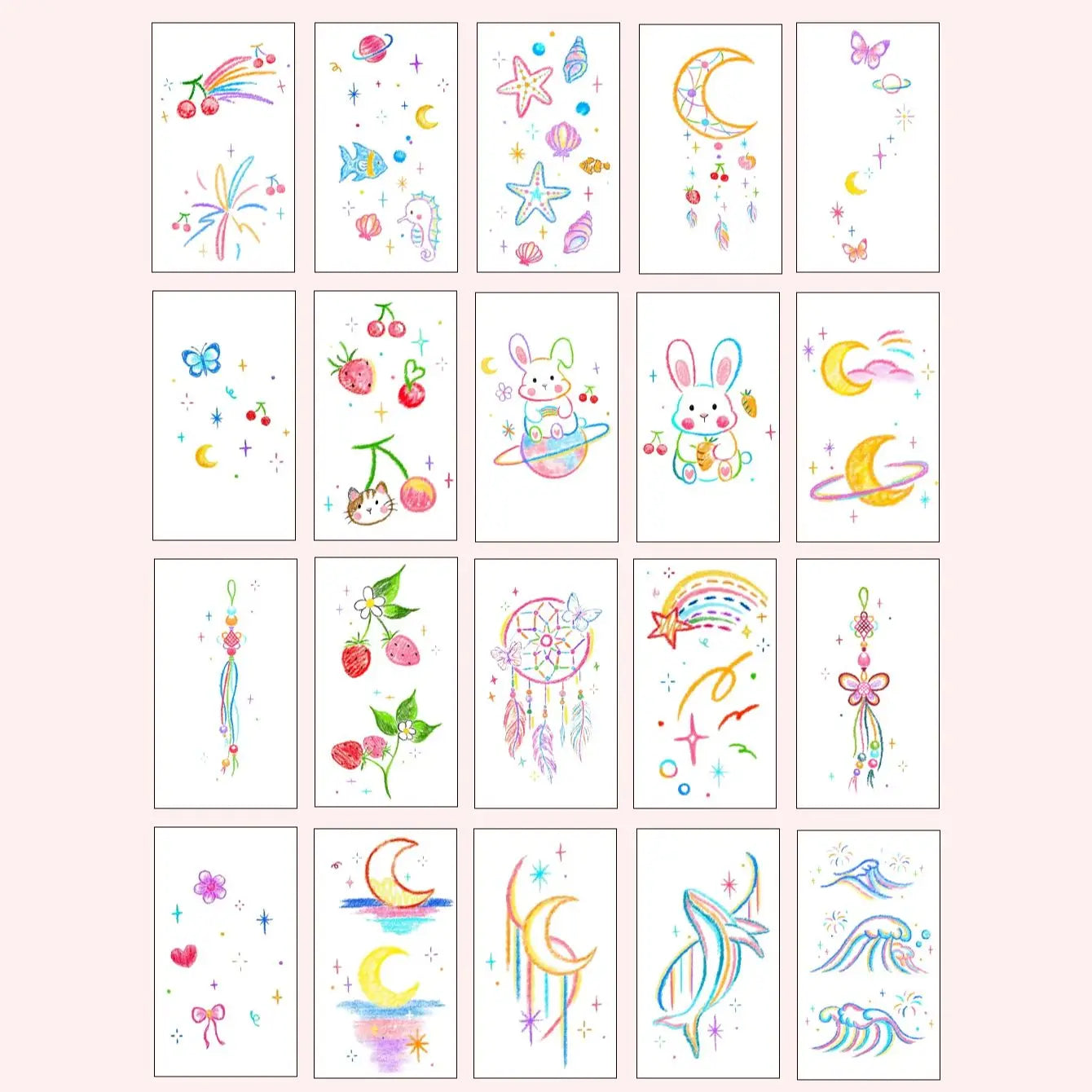 Coquette Moon and Butterfly Tattoo Stickers(30pcs)