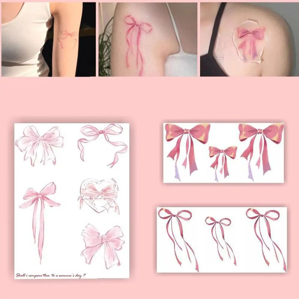 Coquette Pink Bow Temporary Tattoo Sweet Dreamy Waterproof Body Sticker
