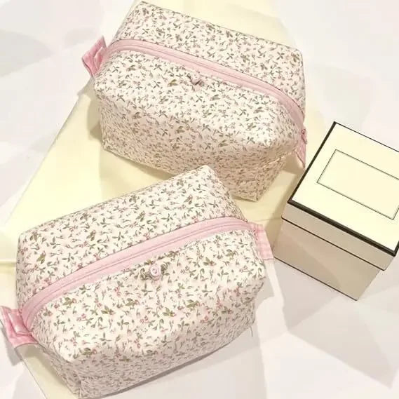 Coquette Floral Puffy Quilted Makeup Bag