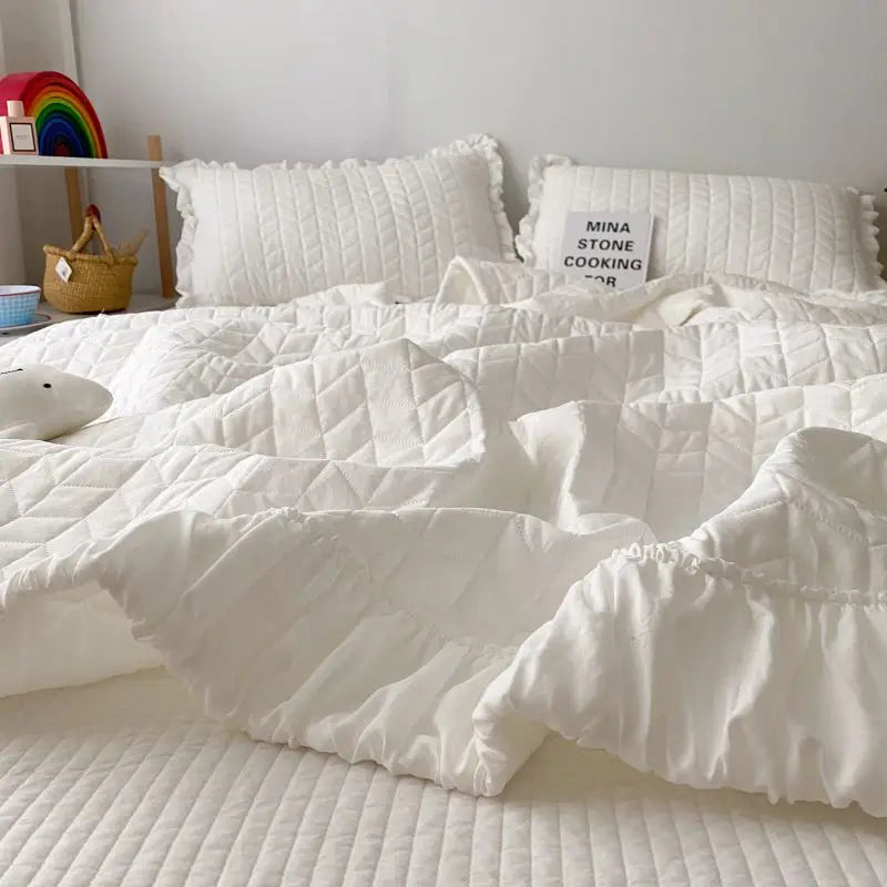 White Cooling Comforter with Korean Style Quilting
