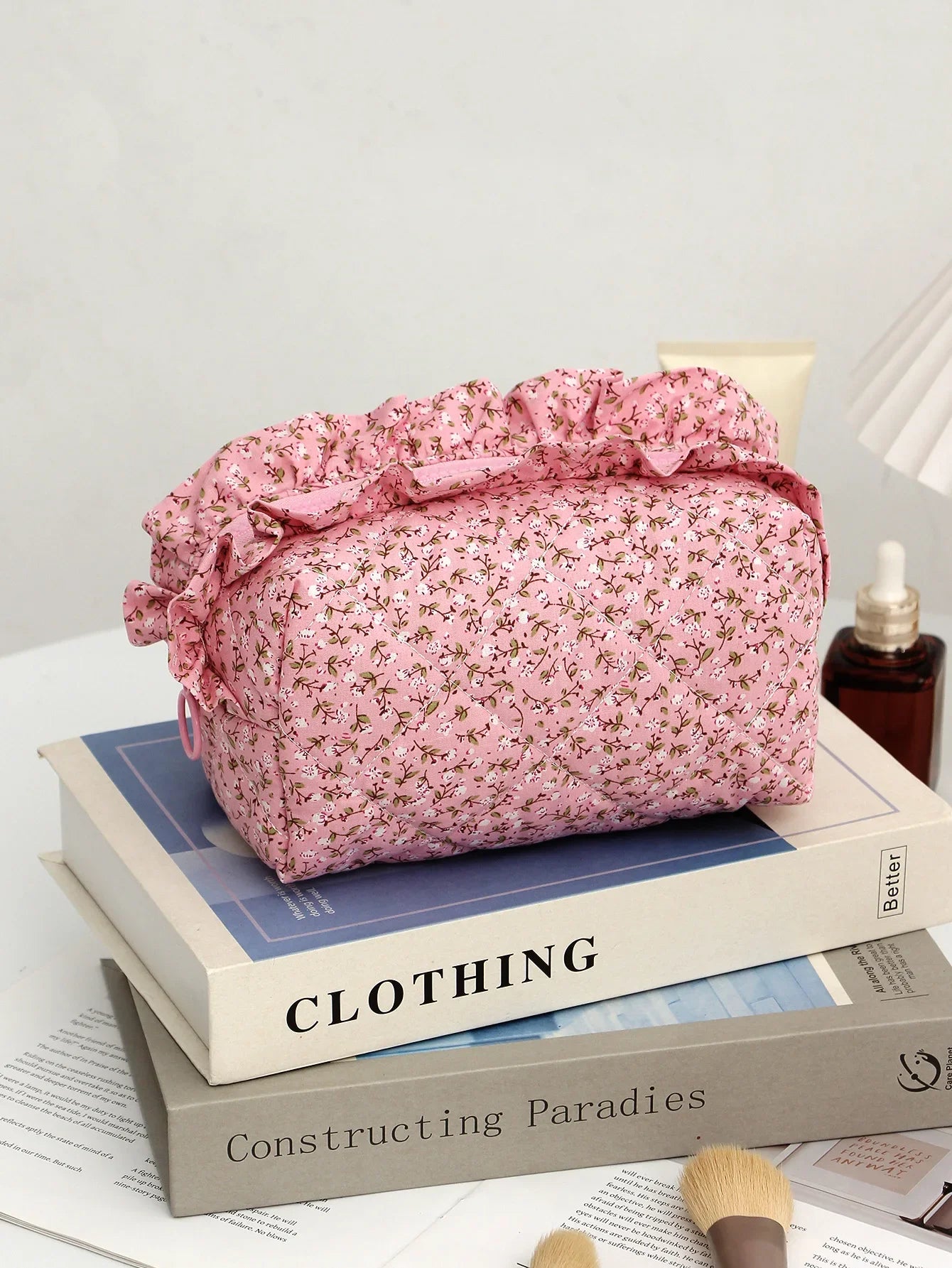 Coquette Floral Quilted Makeup Pouch Set