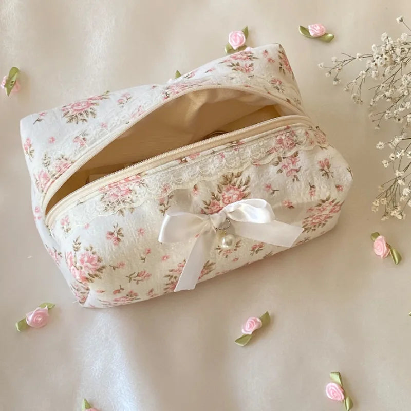 Coquette Sweet Lace Bow Cosmetic Bag