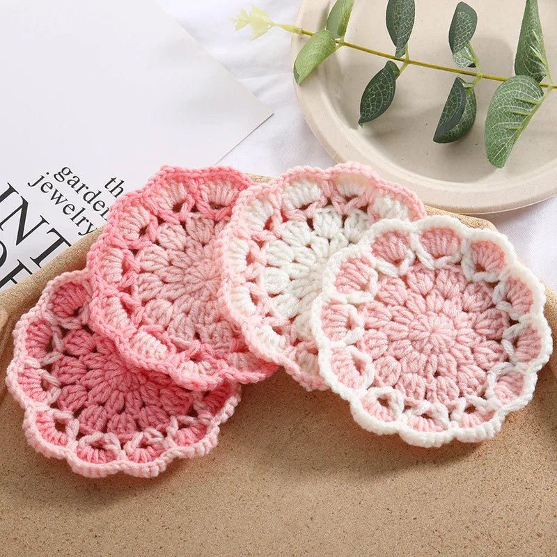 Coquette Pink Flower Knitted Coasters