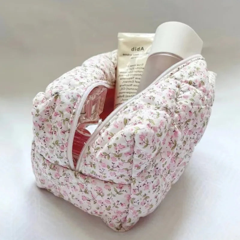 Coquette Floral Puffy Quilted Makeup Bag