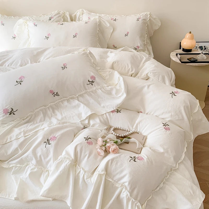 Coquette Twinkle Rose Embroidered Lace Bedding Set