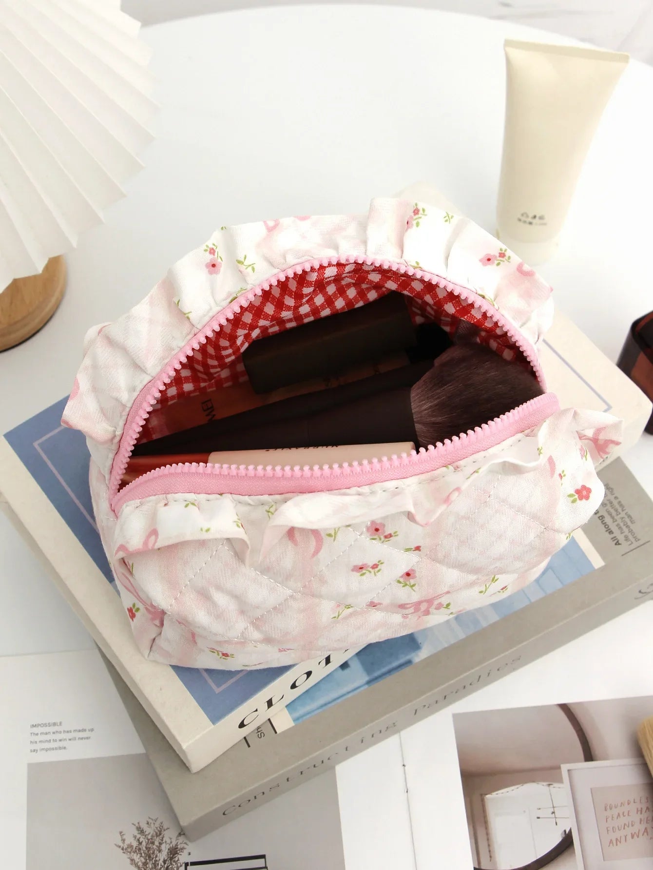 Coquette Floral Quilted Makeup Pouch Set