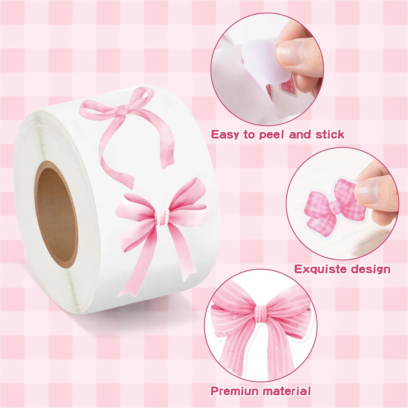 Coquette Pink Bow Seal Stickers Roll(500pcs)