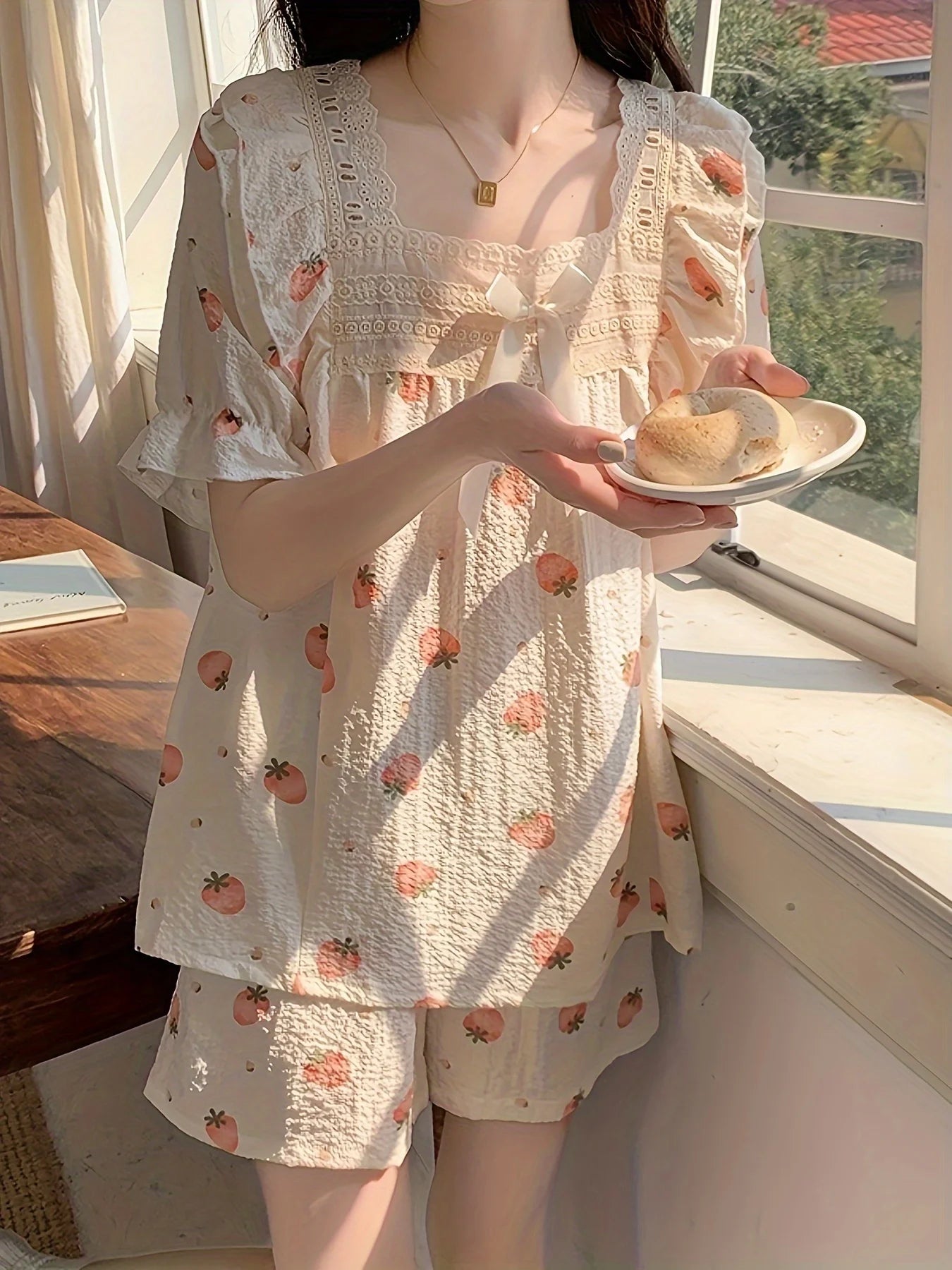 Coquette Charming Strawberry Print Loungewear Set