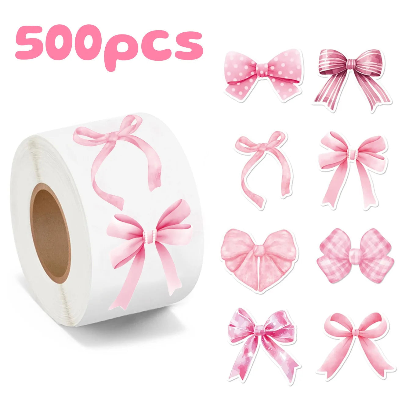Coquette Pink Bow Seal Stickers Roll(500pcs)
