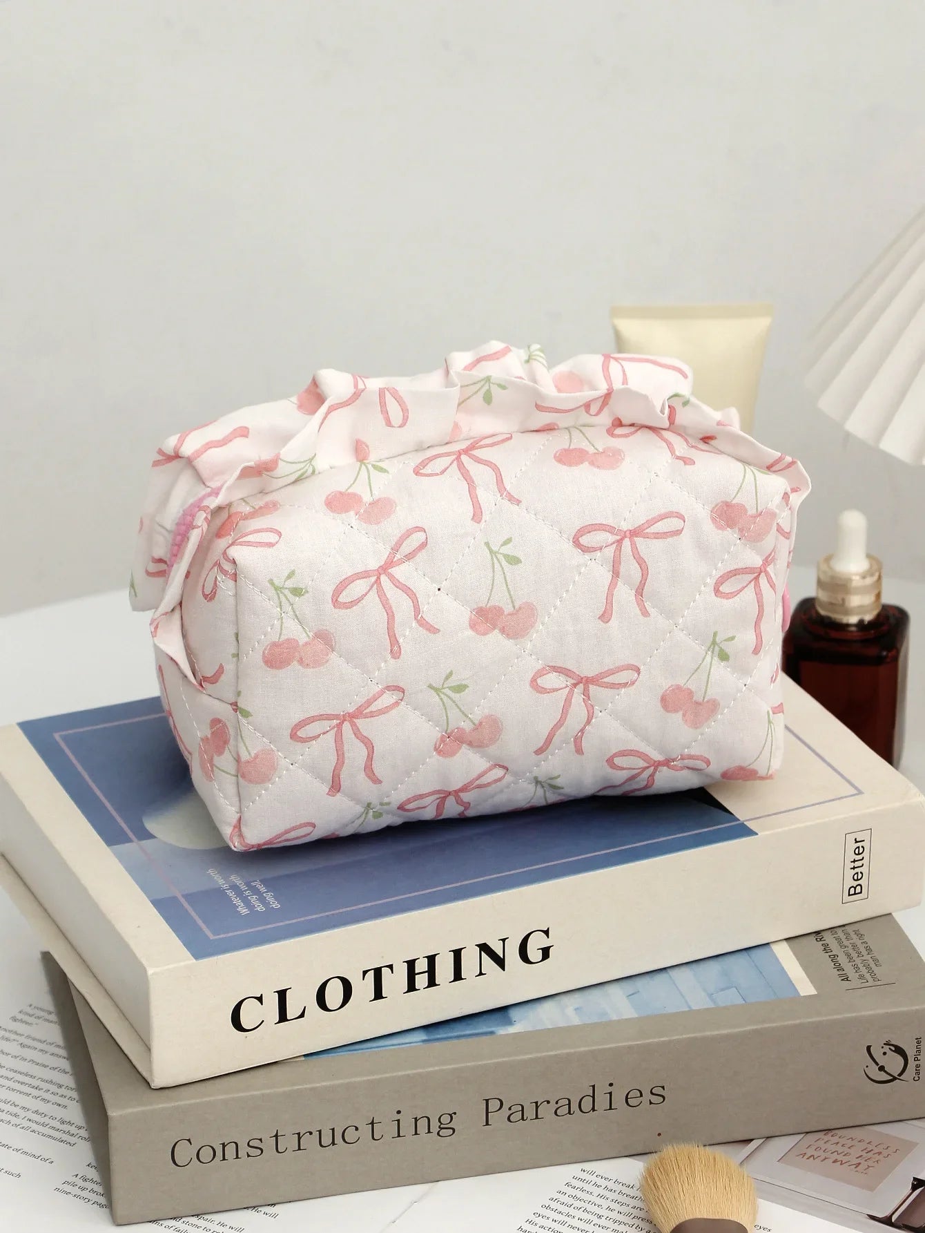 Coquette Floral Quilted Makeup Pouch Set