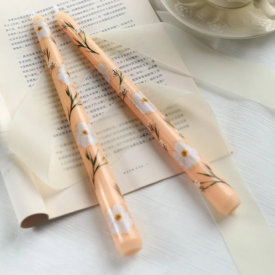 Coquette Hand-Painted Rose Scented Taper Candles (2pcs)