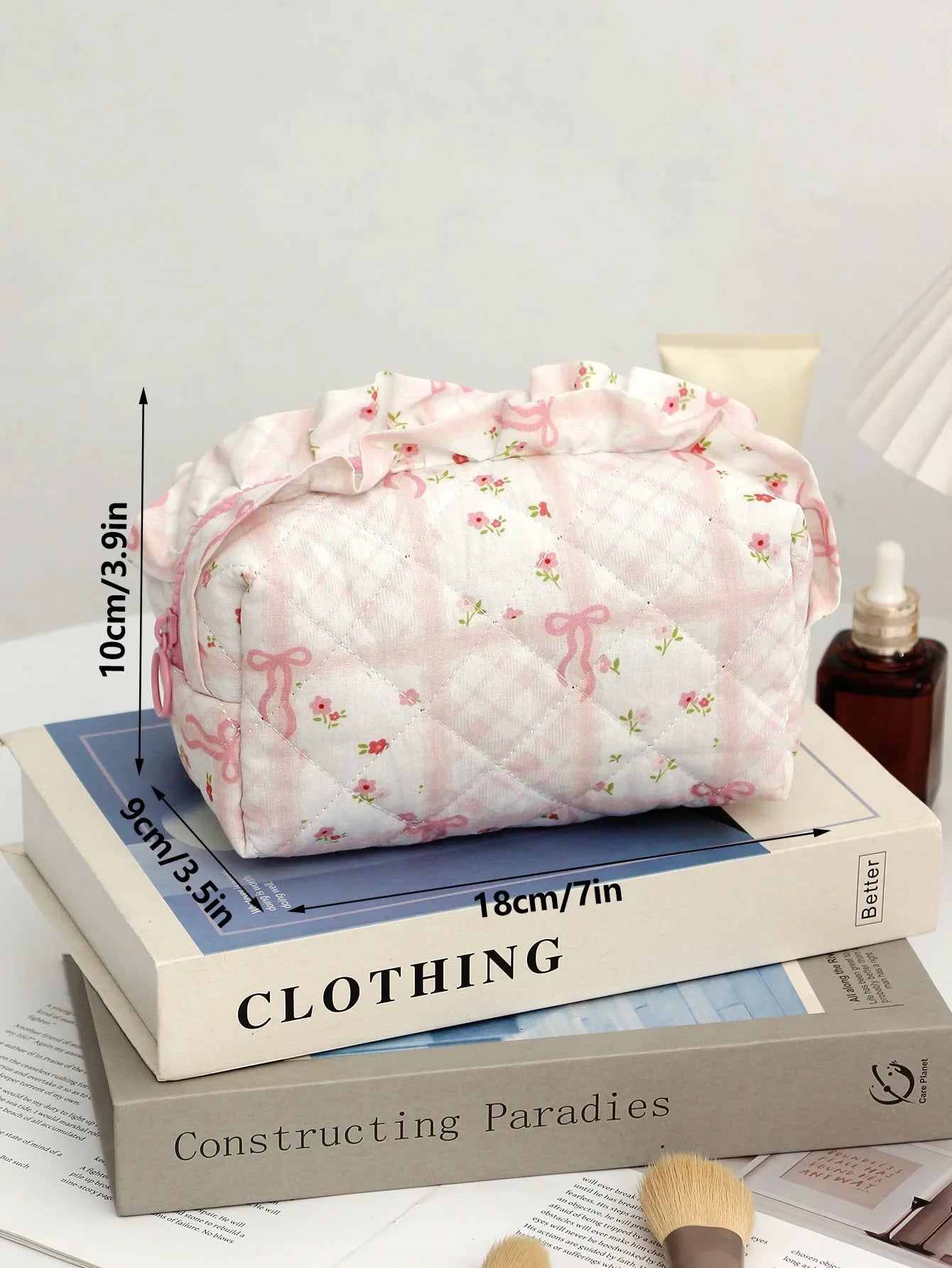 Coquette Floral Quilted Makeup Pouch Set
