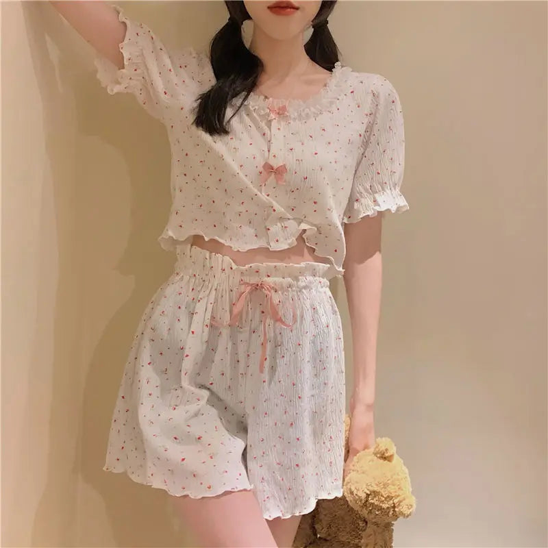 Coquette Floral Bow Short Pajama Set