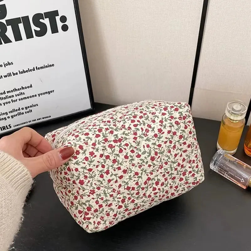 Coquette Floral Puffy Quilted Makeup Bag