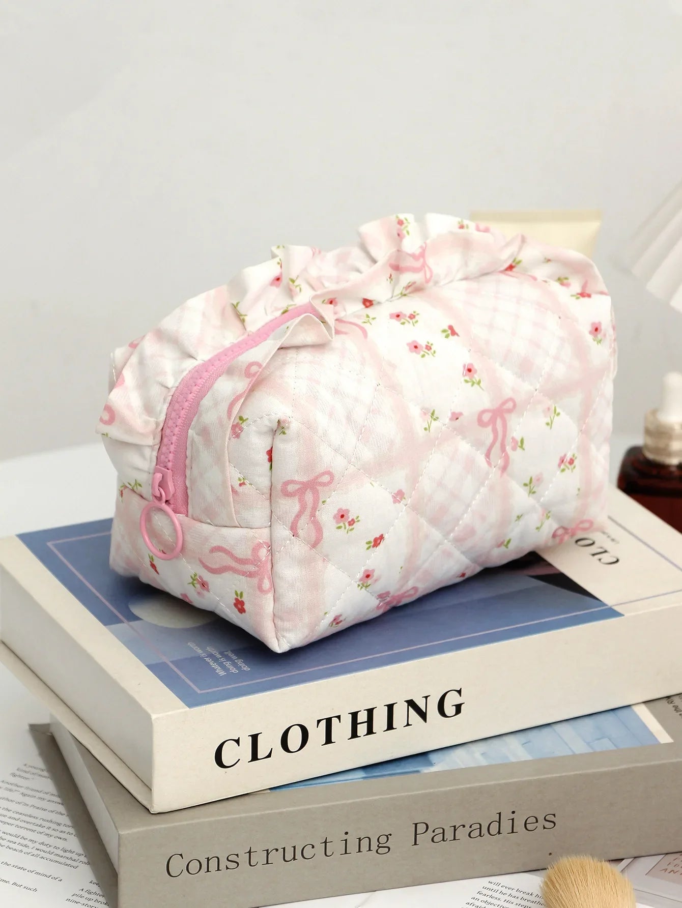 Coquette Floral Quilted Makeup Pouch Set