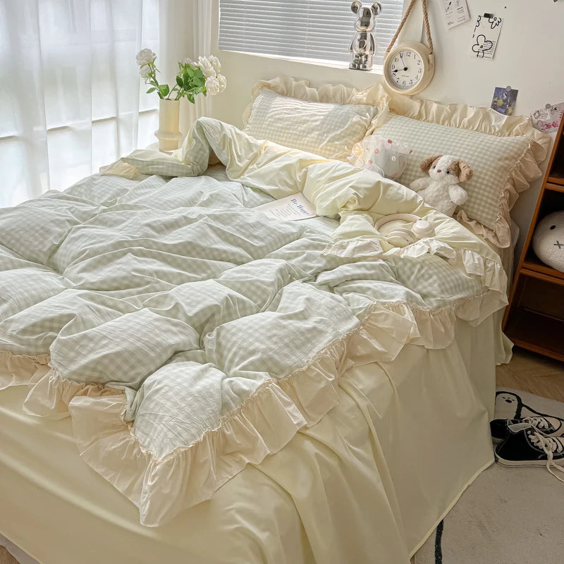 Cute Coquette Ruffled Pink & Gingham Bedding Set