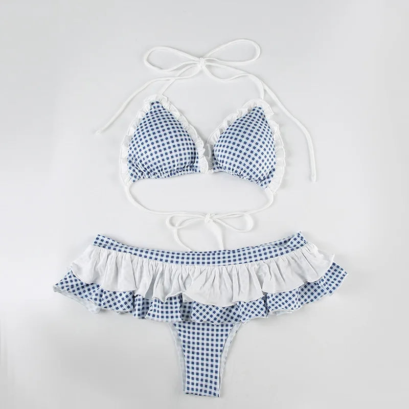 Sweet Gingham Ruffle Bikini Set