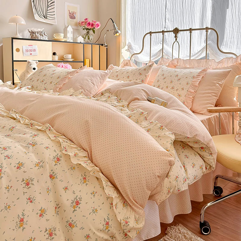 Coquette Floral Cotton Lace Bedding Set