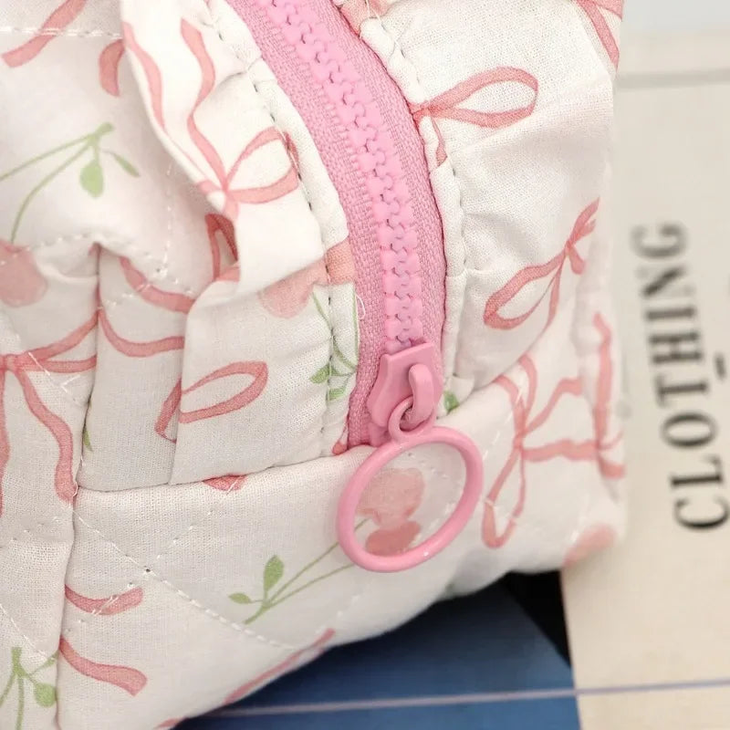 Coquette Floral Quilted Makeup Pouch Set