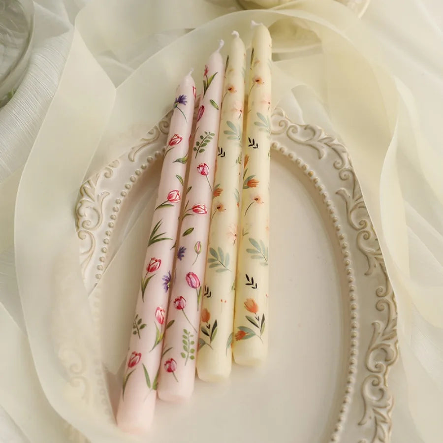Coquette Hand-Painted Rose Scented Taper Candles (2pcs)