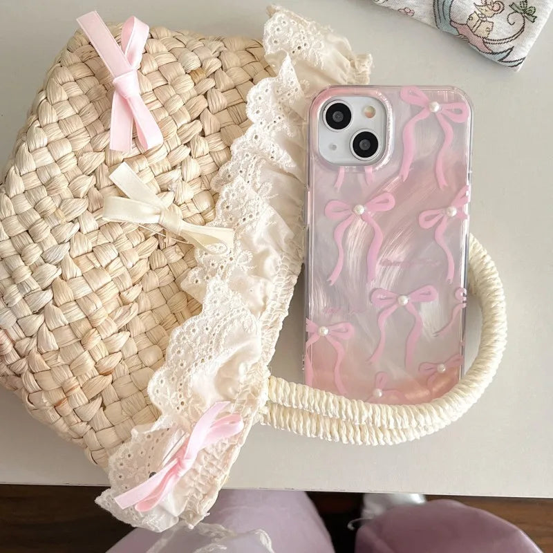 Coquette Fairy Pearl Pink Bow Phone Case